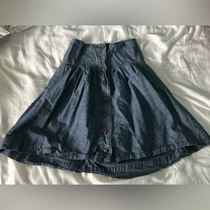 Fit and flare high waisted denim skirt
